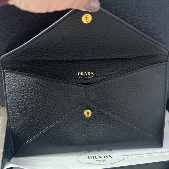 Prada Envelope clutch in Black & Gold includes box & authenticity cards shown - Picture 2 of 9